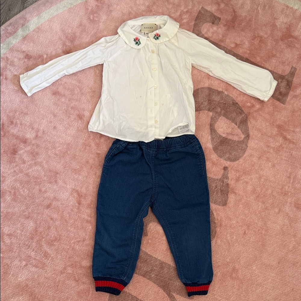 18-24M Gucci White Blouse and Navy Trousers Ensemble